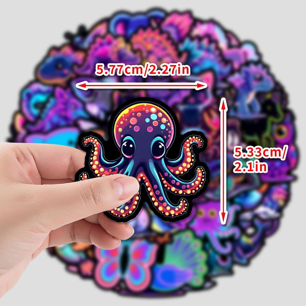 50 Neon Graffiti Animal Stickers: Waterproof Decals for Water Bottles, Phones, Laptops, and Suitcases