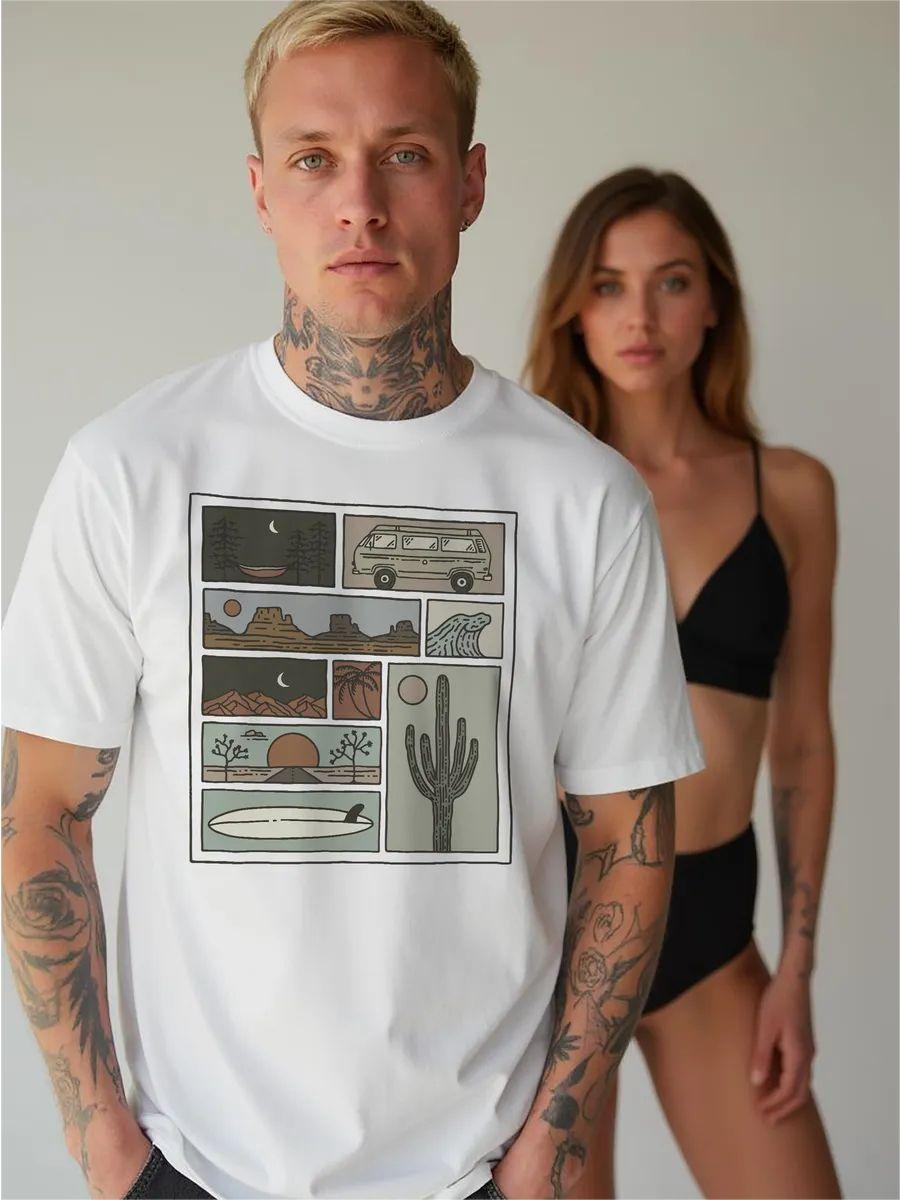 White cotton oversized print T‑shirt 4XL