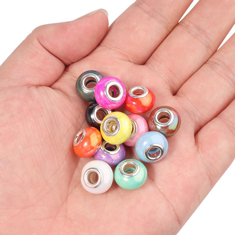 20 Stück Runde Harzperlen Keramikfarbe Beschichtet Farbe Großes Loch Lose Perlen Für Schmuckherstellung DIY Halskette Armband Ohrring Dekoration