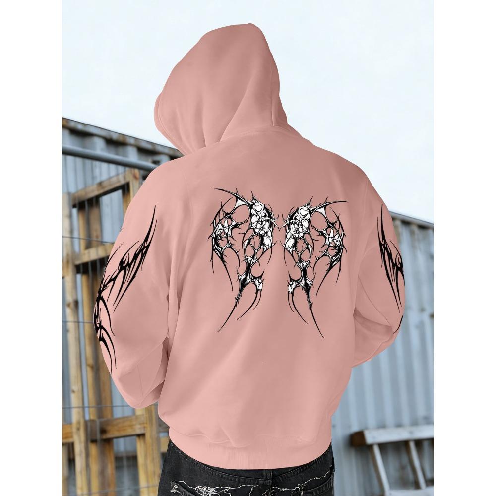 Autumn and Winter Men's Retro Style Fashion Designer Street Wear Printed Dark Gothic Hooded Sweatshirt, Suitable for Daily Street Fashion