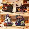 Unique Wooden Crafts for Halloween Table Centerpiece, Decorative Sign Ornaments, 3D Layered Gnome Pumpkin Skeleton Desktop Signs Witch Castle
