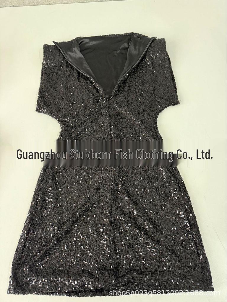 2026 Elegant European & American Sequin Sleeveless Shoulder Pad Slim-fit Hip-Hugging Dress