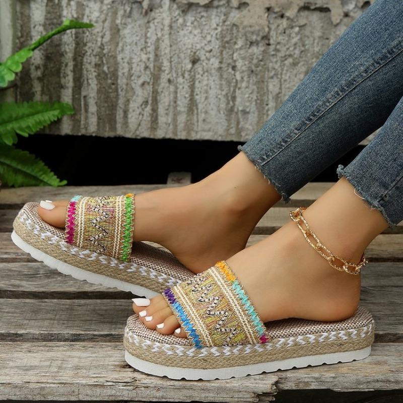 Women Slippers 2024 Summer Ladies Beach Sandals Handmade Espadrilles Platform Slippers Flip Flops Women Shoes for Women Slides