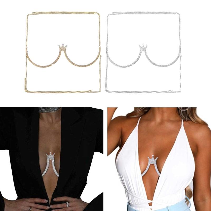 Sutien cu strasuri pentru piept Coroana Suport pentru piept Lanț pentru sutien Sexy Bikini Sutien Lanț pentru corp Bijuterii Material din aliaj pentru femei