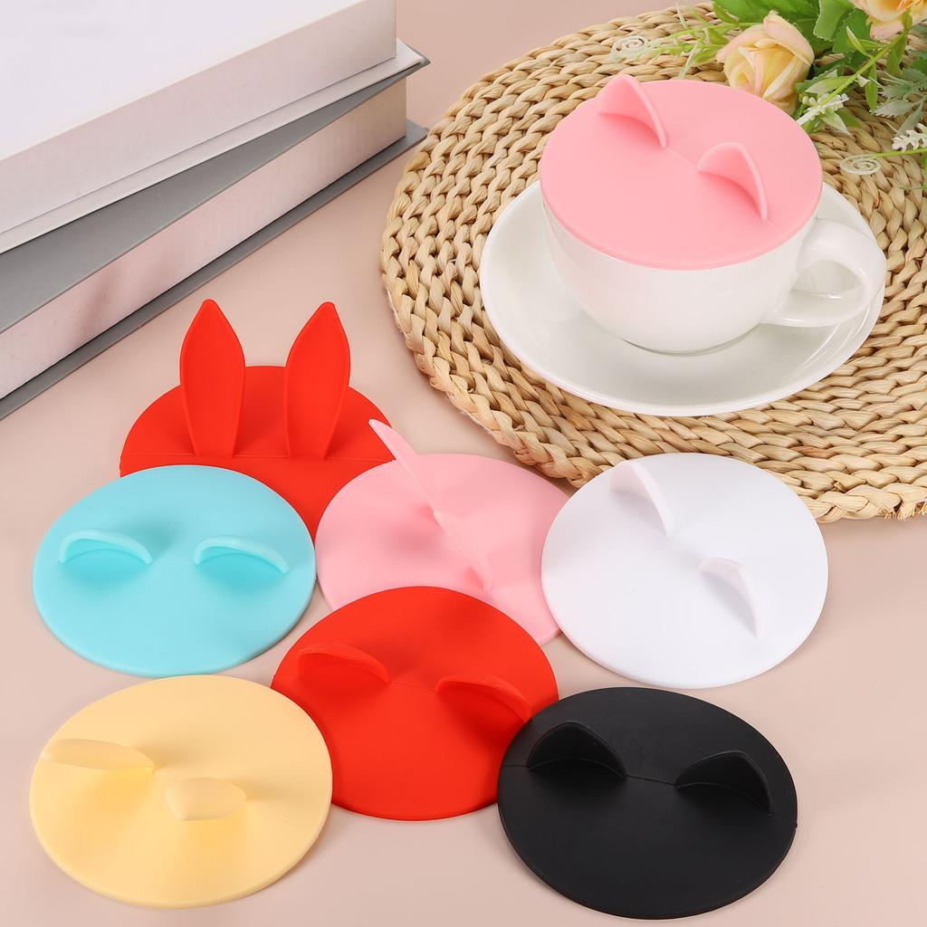 3/6Pcs Silicone Cup Lids 3.9 Inch Mug Cover Seal Rabbit Ear Silicone Cup Covers for Hot and Cold Drinks Cup Glass Cup Coffee Cup