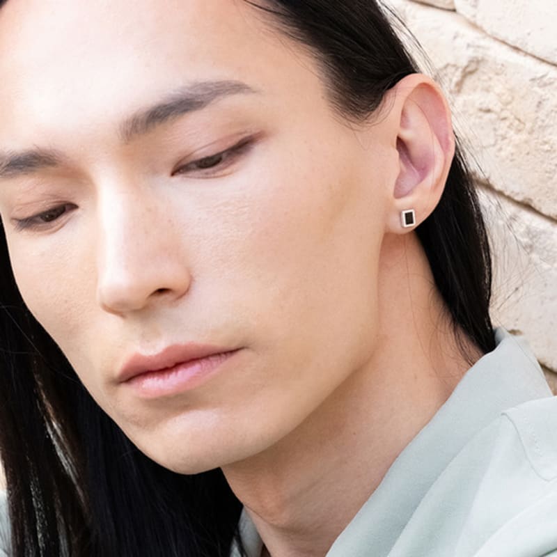 BE/GINS Silver925 ROCA MINI RECTANGLE ONYX EARRINGS