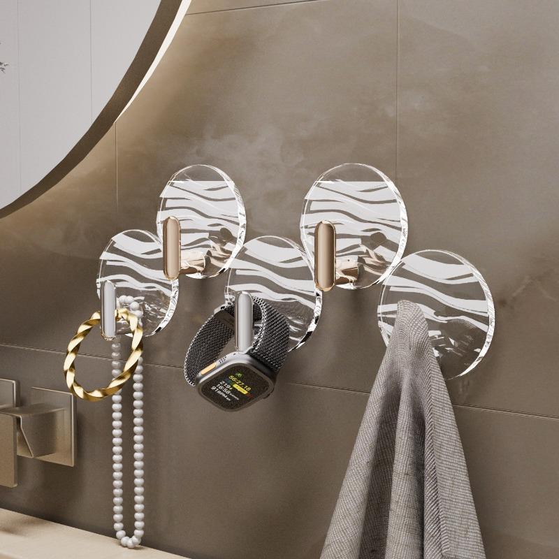 Home-use Hexagonal Water Ripple Hooks - No-drilling Bathroom Door Back Invisible Hooks - Bathroom Adhesive Round Hooks