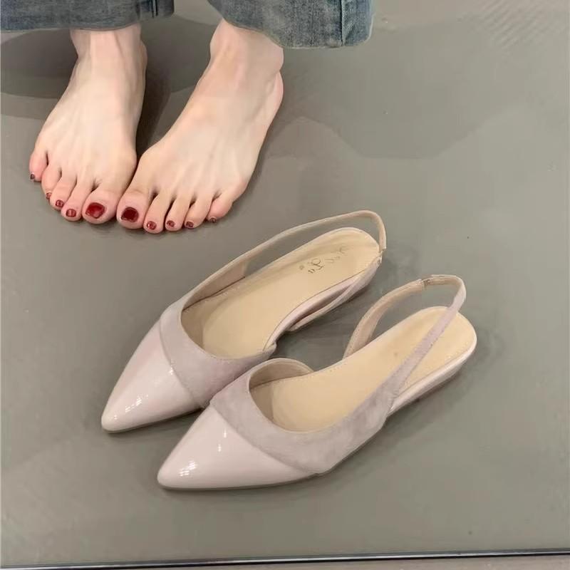 Fashion Low Heel Baotou Sandals Women's French Nude Color Pointed Small Fragrant Style Ladies Thick Heels Air Style Single Shoes