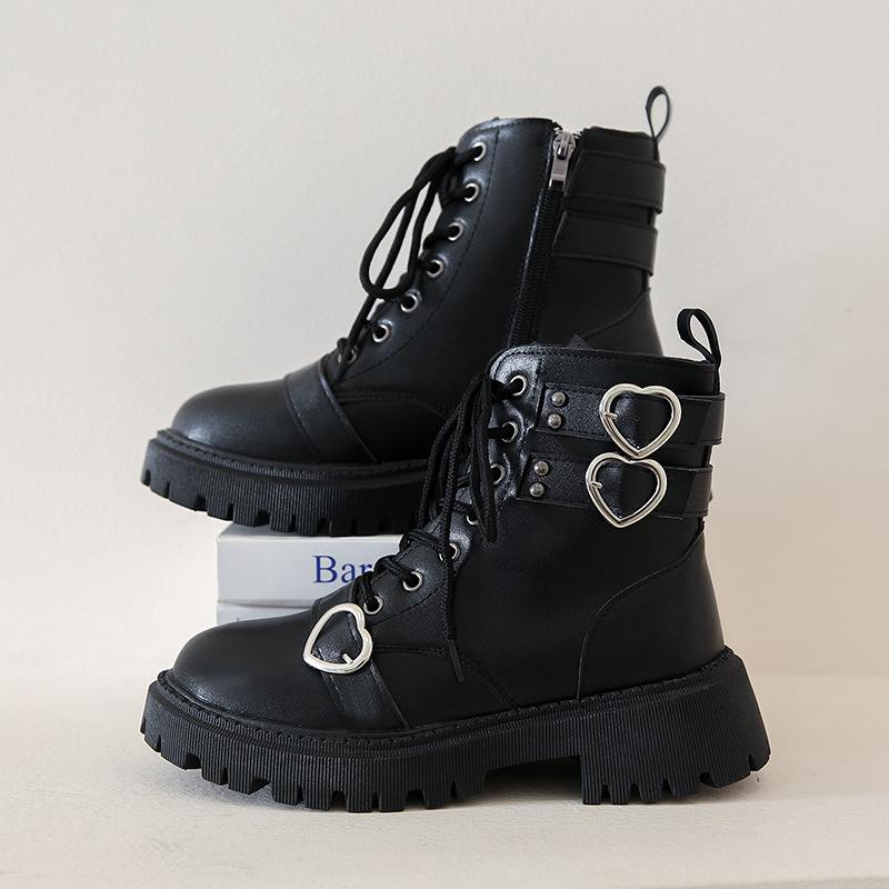 Bottes pour femmes à lacets croisés de couleur unie pour tous les jours, bottes de moto coupe-vent noires pour femmes