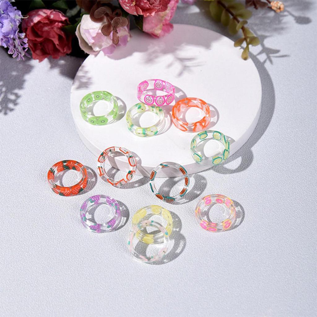 Roztomilý přívěsek Barevné průhledné prsteny Vzor ovoce Pryskyřičné prsteny Trendy Cestování Svatba Šperky na prst Dárky Dámské doplňky