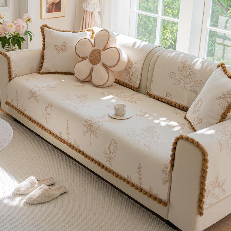 Chenille Anti-slip Floral Sofa Cover Four Seasons Universal Couch Cushion Sofa Towel Modern Home Furniture Protection Slipcover
