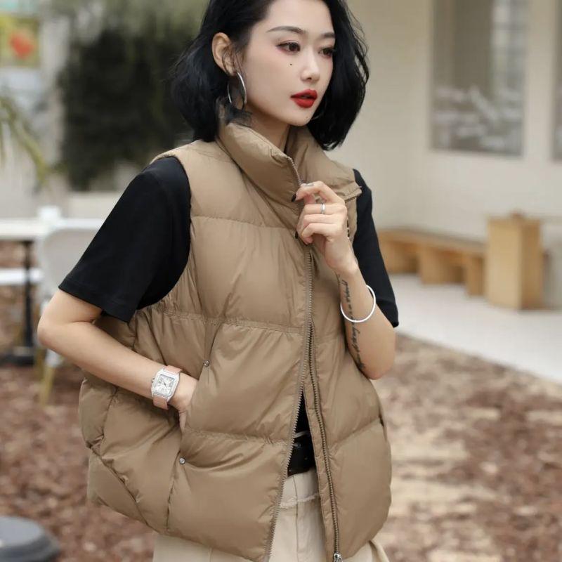 Women's New Arrival White Duck Down Vest with Rivets - Versatile Stand Collar Outerwear