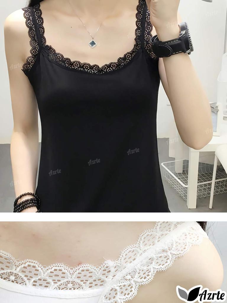 Azulte Fashionable Camisole with Lace Chest and Shoulder Perfect for Middle High and College Perfect for Everyday and Cute and Stylish Black Perfect