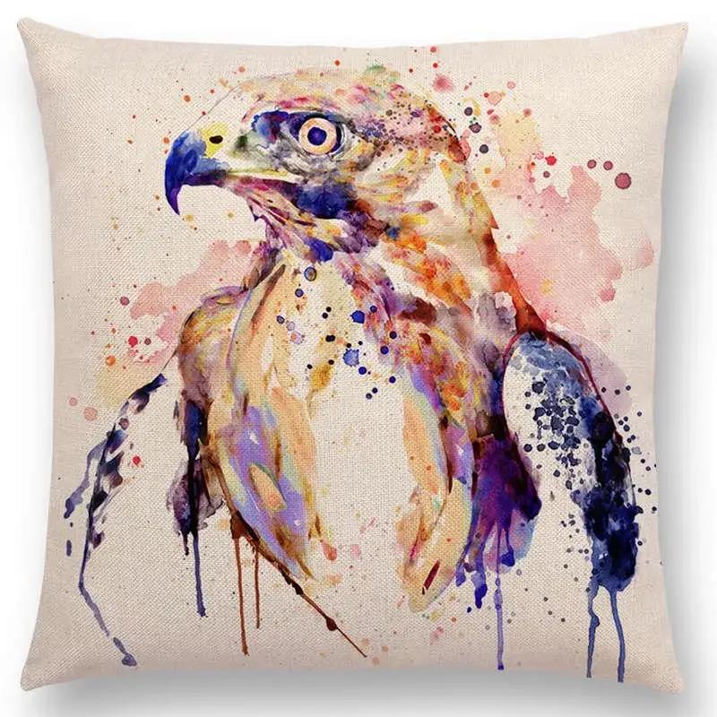 Watercolor Animals Cushion Cover Portrait Head Bighorn Lion Leopard Tiger Bear Eagle Horse Dogs  Home Sofa Throw Pillow Case