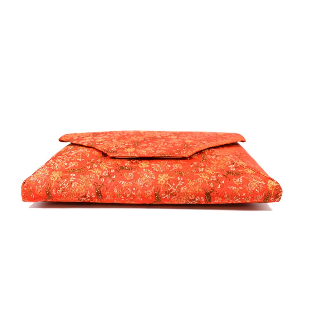 Okadaen Sukiya Bag, a Japanese-style Tea Ceremony Bag for Women, Made of Pure Silk with a Goat and Flower Design, and a Zippered Back.