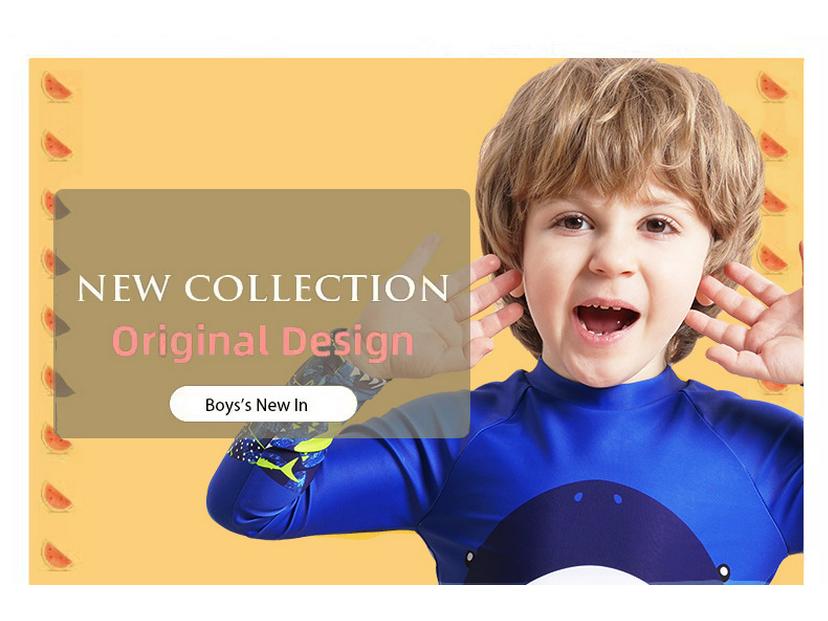 2025 Boys' Shark Print Long Sleeve Two-Piece Swimsuit Set