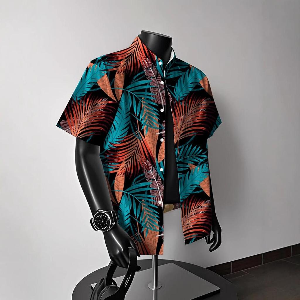Men's Vintage Hong Kong-Style Hawaiian Floral Short-Sleeve Shirt: Trendy Summer Beachwear for Couples