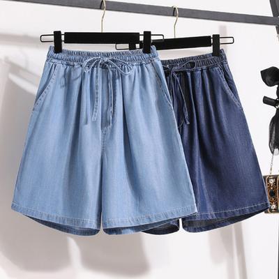 Frauen Sommer Shorts mit weitem Bein, hohe Taille, elastischer Bund, Kordelzug, Taschen, einfarbig, knielange Hose