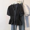 Camicetta Estiva da Donna Scollo a V Vita Camicia Colore Unico Design Taglie Forti Skinny Copri Carne Blusa