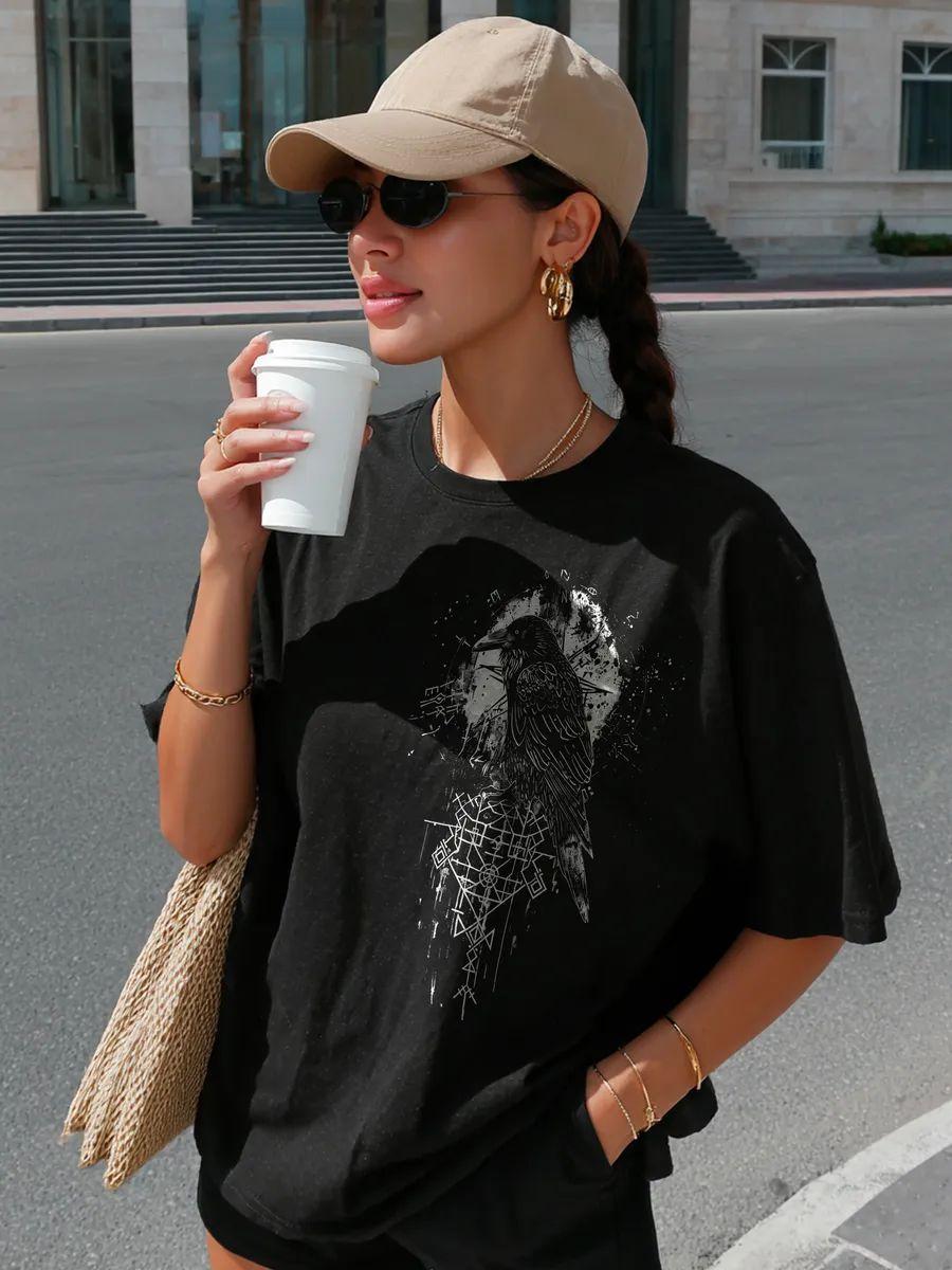 Oversized T‑shirt with raven print 4XL