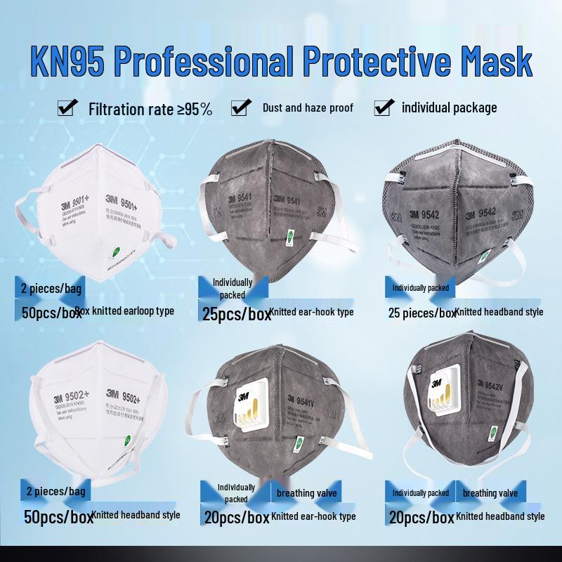 3M 9501+ KN95 Folding Anti-Dust & Anti-Smog Mask with Valve & Ear Loop, Individually Packaged