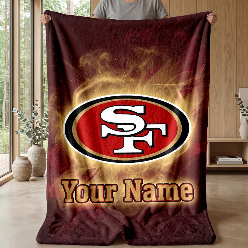 San Francisco 49ers Custom Flannel Throw Blanket Print Your Name Text Soft Warm Blanket Holiday Present
