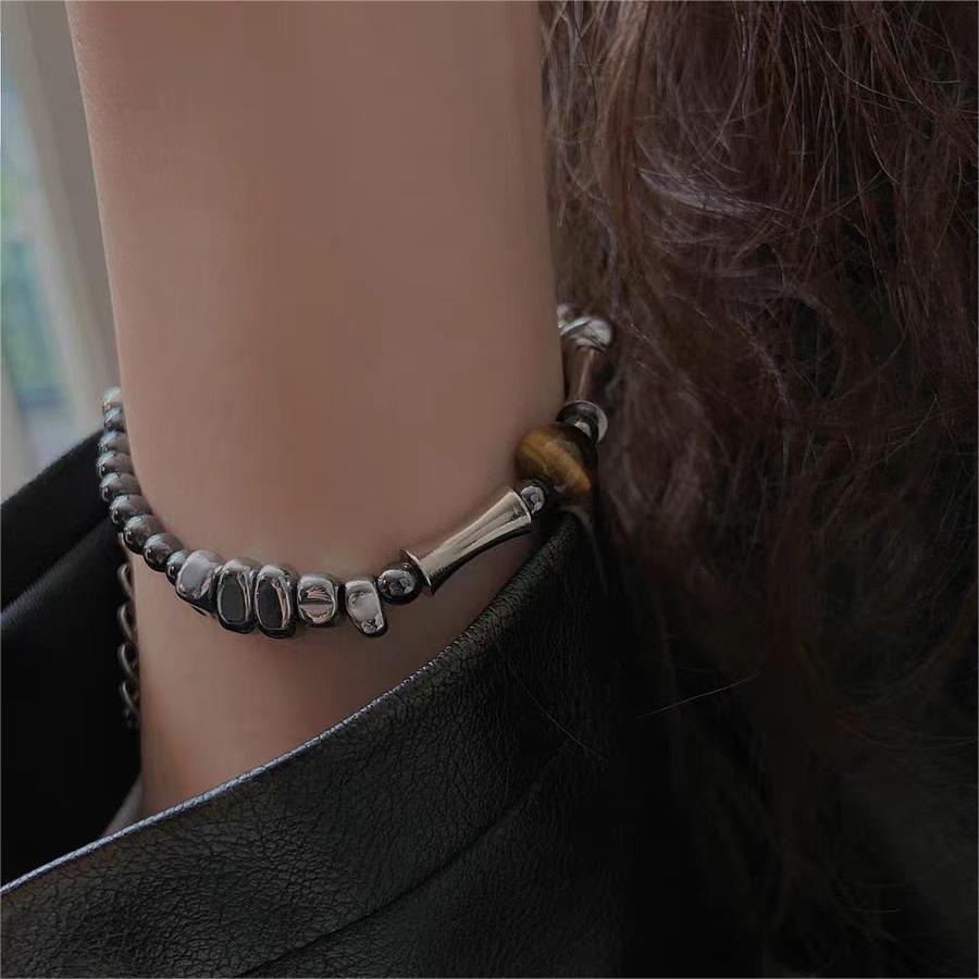 Natural Retro New Chinese Style Tiger Eye Stone Bracelet Hong Kong Style Neutral Temperament Men's Niche Design Light Luxury Obsidian Bracelet