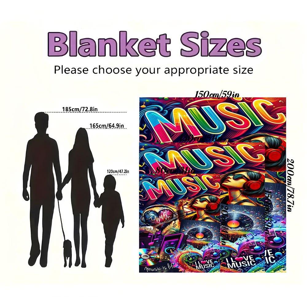 "Music Lovers' Vibrant Poster: 'Music Is Life, I Love Music'"Blanket Flannel Throw Blanket for Sofa, Bed, Travel, Camping, Office