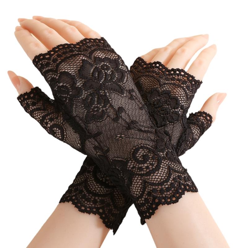 Bridal Gloves With Delicate Lace Design Half Finger Coverage Perfect For Church Outdoor Ceremonies