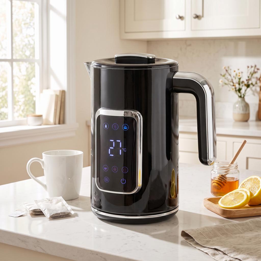 Kettle 1.7 L, 2200 W, with LED Display, Adjustable Temperature, Keep-Warm Function, Black