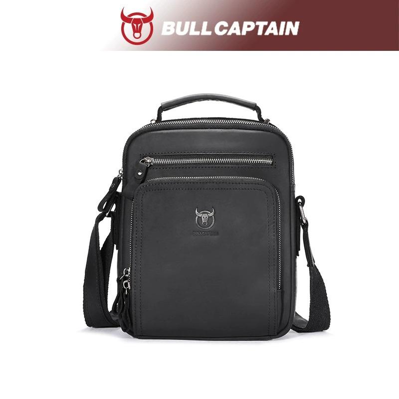 BULLCAPTAIN Vintage Crazy Horse Leather Messenger Bag for Men, Large Crossbody Tote with Pocket Fits 10-Inch Tablet, Laptop, Phone