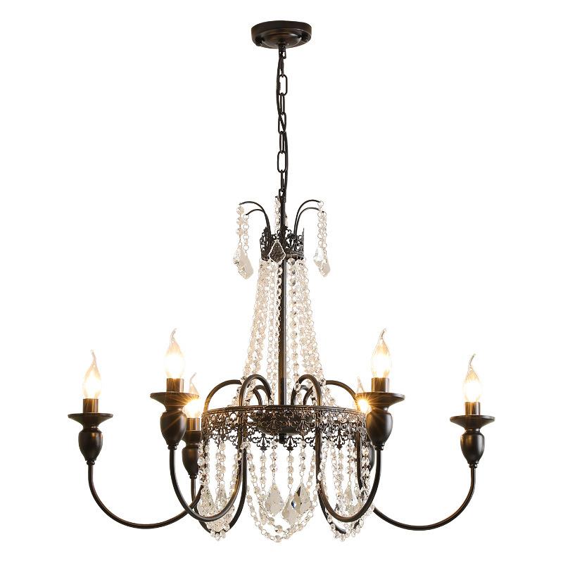 Retro Pendant Light, Black High-end Crystal Living Room Light, Dining Bar Counter, Bedroom, Study Light