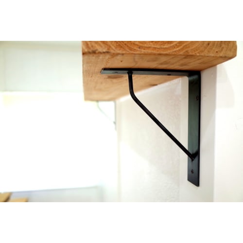 Iron Shelf Brackets, Set of 2, Handcrafted In Japan with a Black Leather Finish, DIY (L)