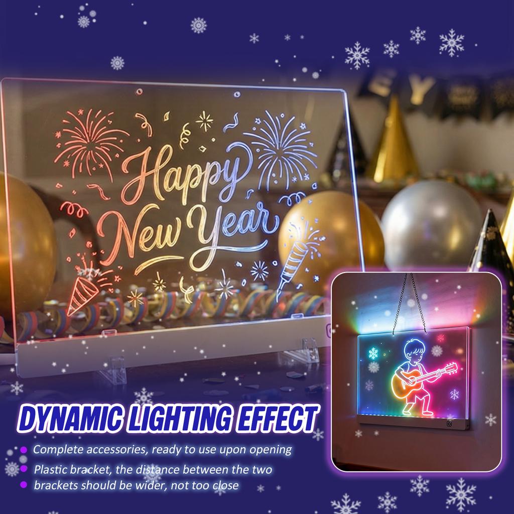 New LED Drawing Note Board Glowing Acrylic Message Board with 7 Marker and Stand 5 Mode Rechargeable Illuminated Drawing Pad