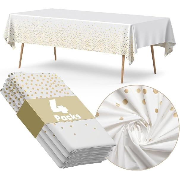 12 Pack Plastic Table Cloth Disposable, 54”x108” Black and Gold Table Cloths for Parties, Waterproof and Greaseproof Gold Dot Rectangles Rectangle (2 Pack)