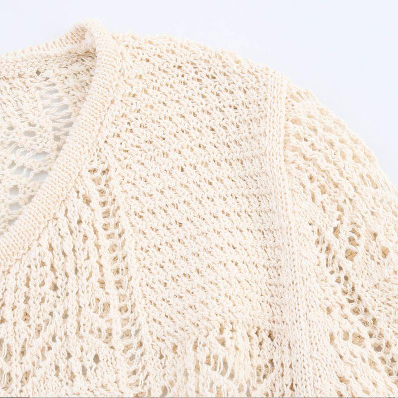 Kaslead New Women Clothes Western Style Fashion Simple Jacquard Mesh Knitted Outerwear 6771061