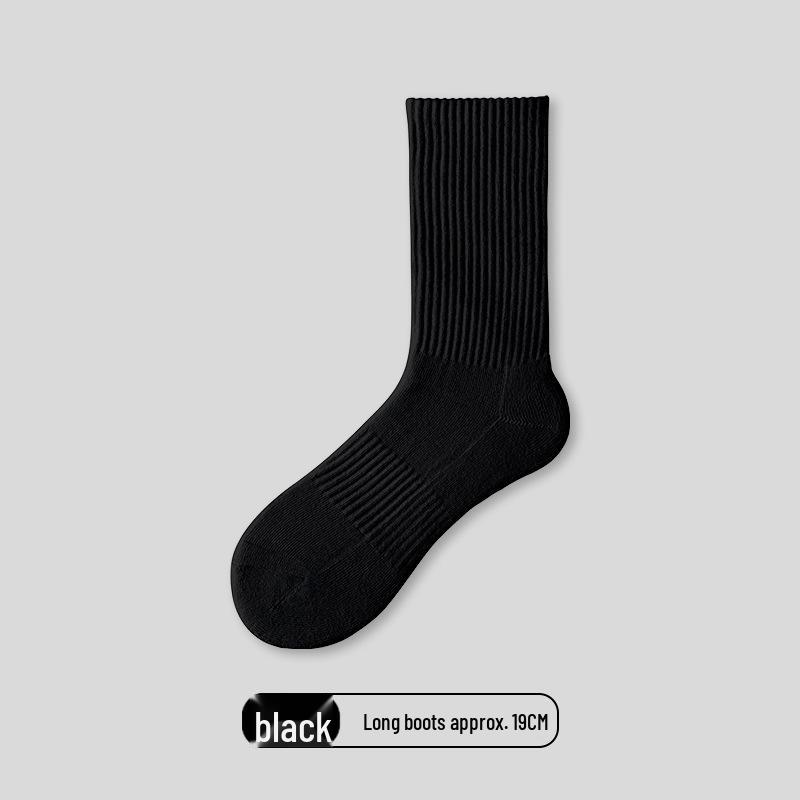 Men's Antibacterial Odor-Resistant Combed Cotton Mid-Calf Socks – Autumn/Winter, Sweat-Absorbent, Thin, Solid Color, White for Sports