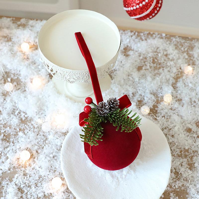 Flocking Christmas Ball Hanging Ornaments Velvet Red Bell Christmas Tree Decoration Pendant Home New Year Party Supplies