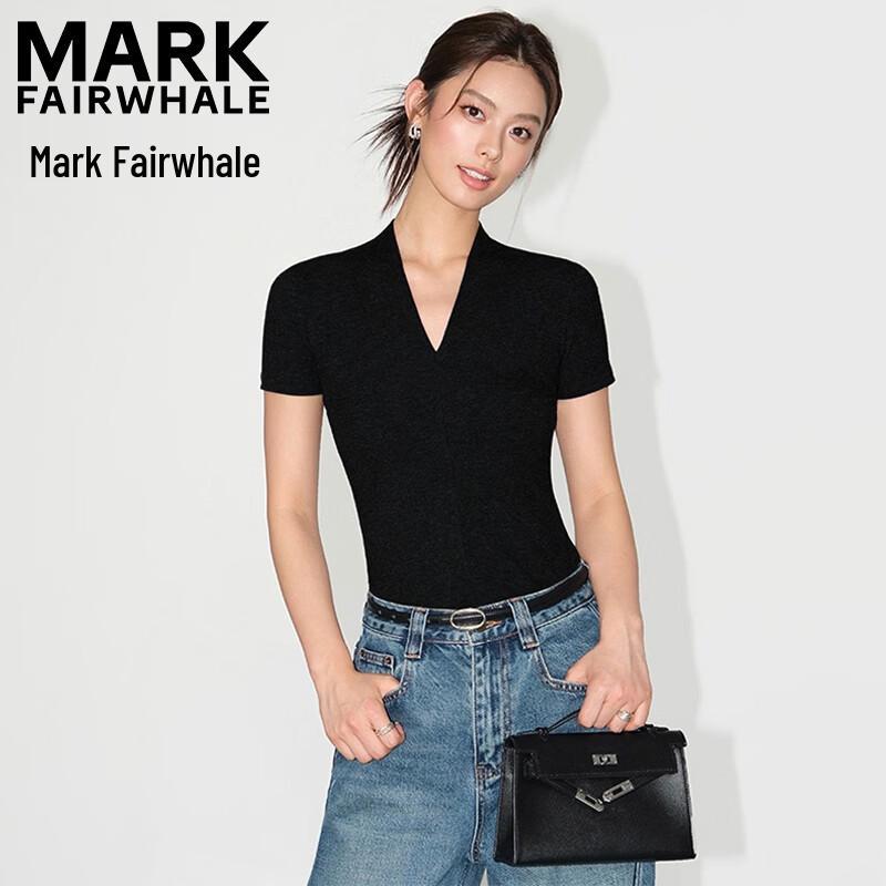 MARK FAIRWHALE Women s Deep V-Neck Slim Fit T-Shirt L