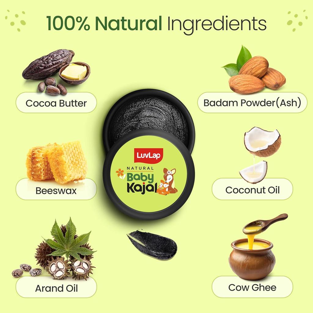 LuvLap 100% Natural Baby Kajal With Pure Cow Ghee And Cocoa Butter For Gentle Eye Nourishment And Safe Daily Application