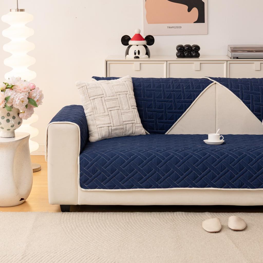 1Pc Thicken Geometric Quilted Non-Slip Sofa Cover, Solid Color Sofa Towel All Seasons Universal Fit Couch Seat Pad Protector