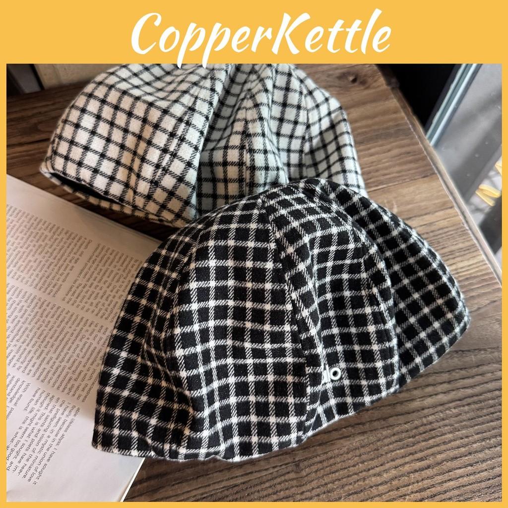 Grid Clashing Color Artistic Vintage Beret Hat Geometric Elements Women Spring