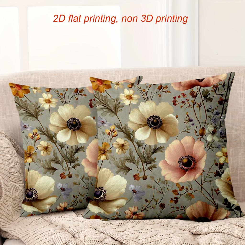 Rustic Floral Pattern Decorative Throw Pillow Cover 2D Printed Polyester Sofa Cushion Case for Living Room Home Decor