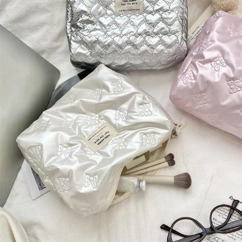 Multi-function Makeup Lipstick Storage Bag Handbag Korean Women PU Love Bow Cosmetic Bag Toiletry Kit Makeup Case Pouch Pocket