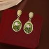 French Green Oil Painting Baroque Pearl Stud Earrings, Medieval Light Luxury High-End Monet Garden Earrings