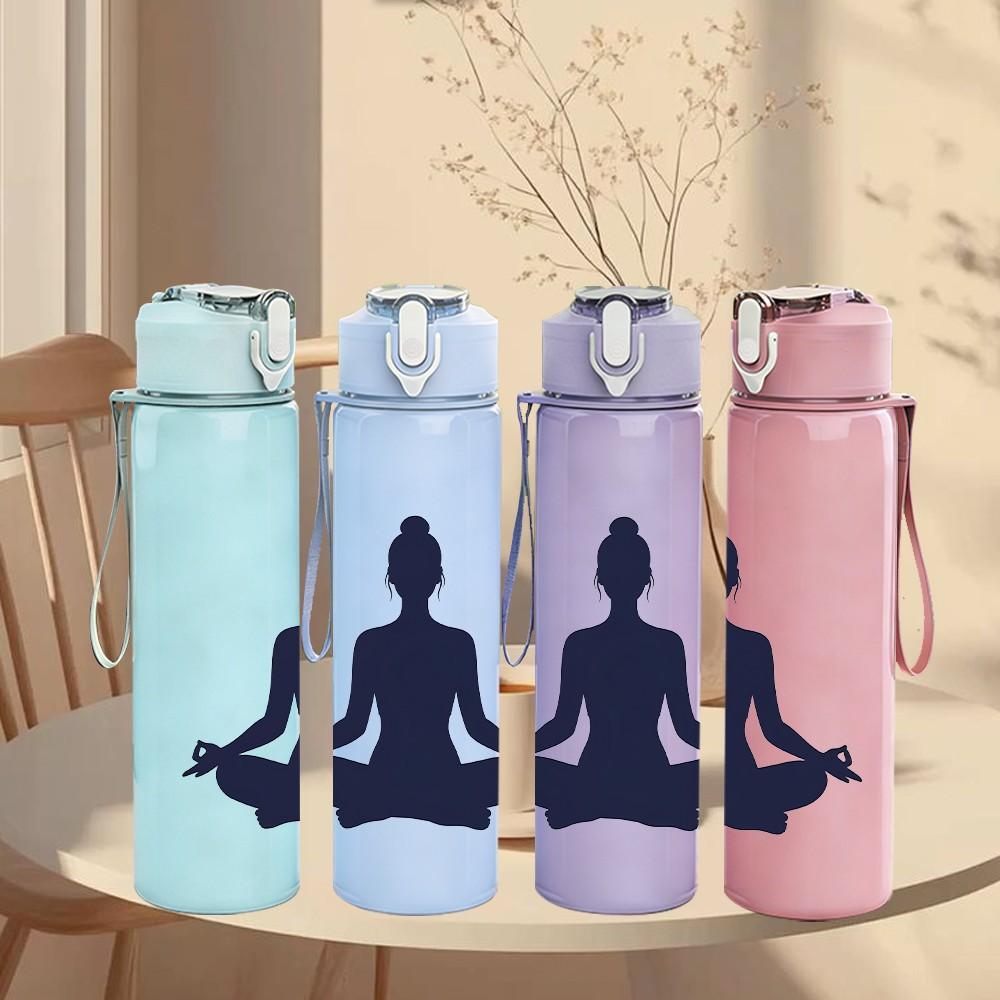 1PC Silhouette Man Yoga Meditation Print 750ml Color Plastic Sports Water Bottle Leakproof Flip Straw Lid Suitable for Sports Office Home Use