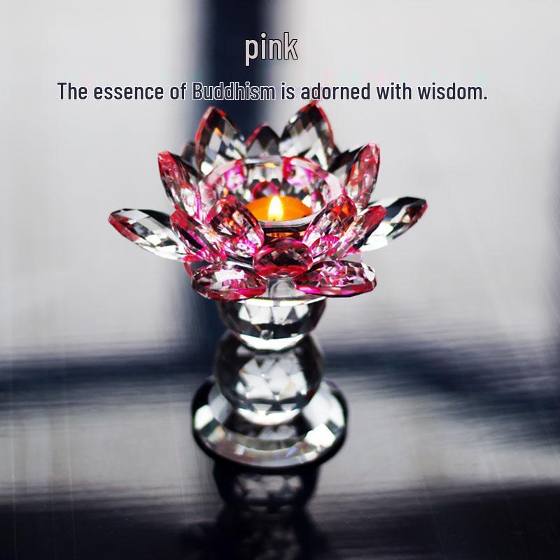 Seven-Color Lotus Crystal Glass Candle Holder for Buddhist Offering Table