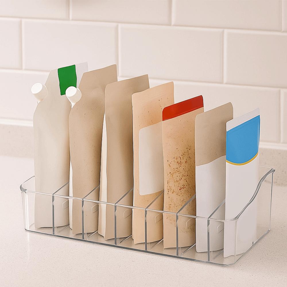 2Pcs Plastic Divided Spice Rack Large Capacity Adjustable Seasoning Storage Box Space Saving Detachable Spice Bag Storage Box