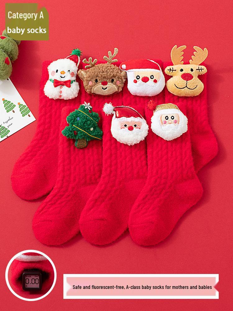 Cozy Christmas Fleece Socks for Newborns and Toddlers, Warm and Festive Red for Boys and Girls.