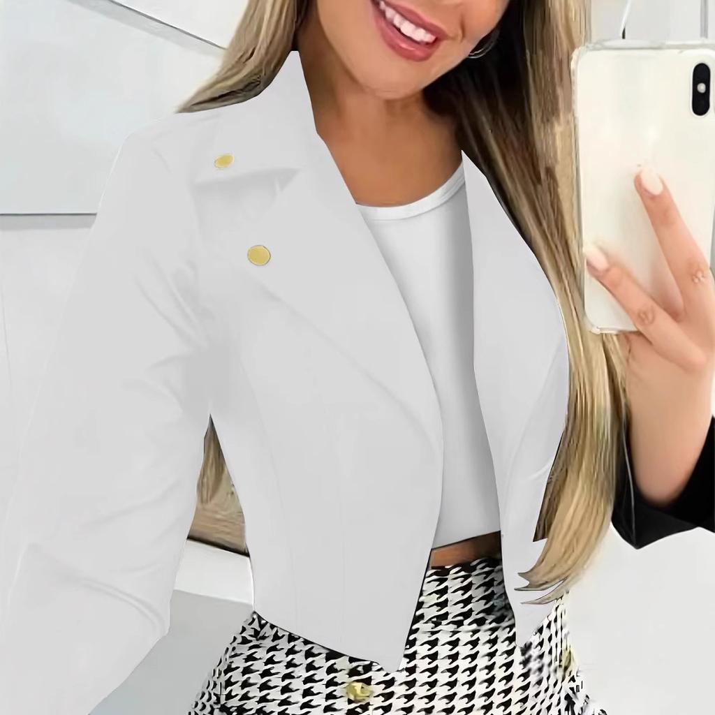 Women's Short Zip Up Jacket Casual Lapel Collar Multi Color Cropped Outerwear